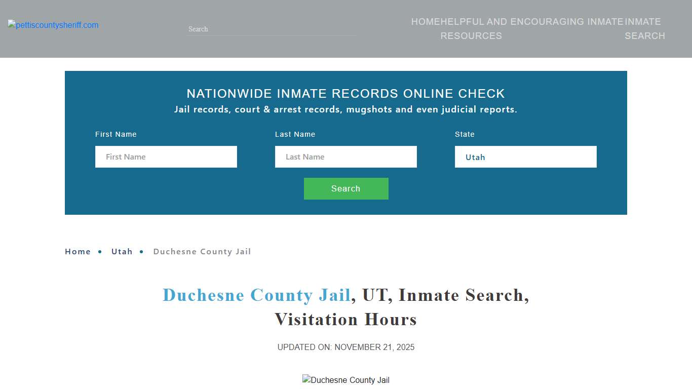 Duchesne County Jail, UT, Inmate Search, Visitation Hours